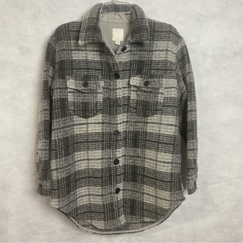 Joie Shacket Women’s Small Gray Plaid Flannel Jacket Pockets